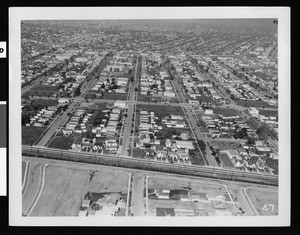 Aerial view of a residential neighborhood in Los Angeles, ca.1940