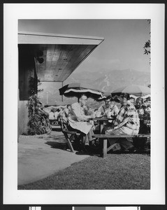 Consolidated Engineering employees on break outside, ca.1950