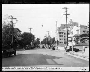 View of Wilshire Boulevard, looking west from a point fifty feed east of Bixel Street, March 2, 1931