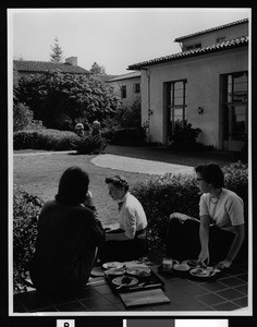 Courtyard of the women's campus at Pomona College, ca.1940