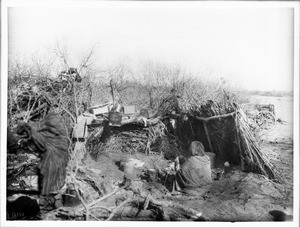 Rough brush lean-to in an Apache Indian camp, ca.1880