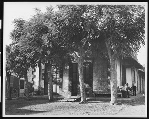 Exterior view of the old Dance Hall and Saloon in Hornitos, ca.1930