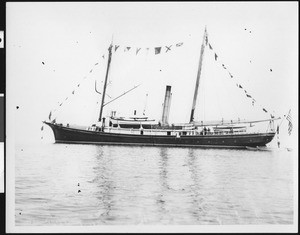 American steam yacht moving along the sea, ca.1900-1930