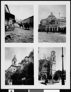 Mexican architecture, a series of 4 views showing various street scenes in Mexico