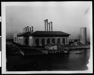 Exterior view of a Long Beach steam plant, ca.1930