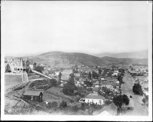 Birdseye view of Sonora Town looking north from For Moore Hill (and/or residence of J.W. Robinson?), Los Angeles, ca.1900