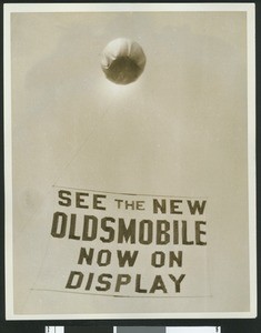 Hot-air balloon advertisement for an auto show, ca.1925