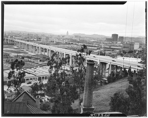 View of the Sixth Street bridge from Boyle Heights, Los Angeles, 1938