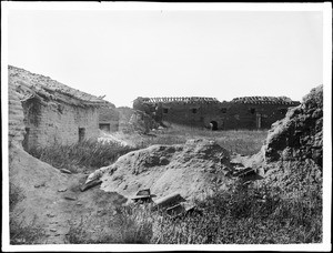 Ruin of the main church at San Fernando Mission, California, looking north from the south side of the quadrangle, ca.1895