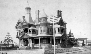 Exterior view of William Bradbury's residence, located at Hill Street and Court Street, 1880-1890