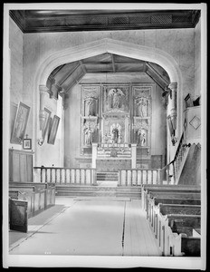 View of the altar at San Gabriel Mission, 1878