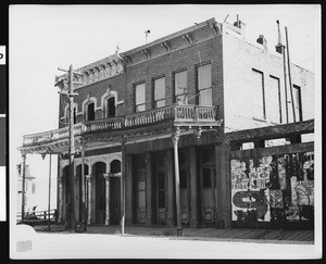 Exterior view of "Territorial Enterprise" building in Virginia City, Nevada, ca.1930