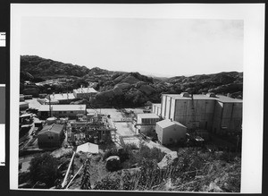 Exterior view of a nuclear energy plant in the Santa Susana Mountains, ca.1950