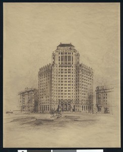 Drawing of Mark Hopkins Hotel near California and Mason Streets in San Francisco, ca.1920