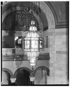 Chandelier visible from the second story in the lobby of Los Angeles City Hall