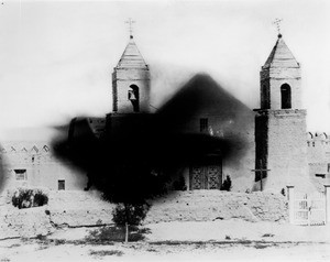 Exterior view of a church at Santa Cruz, New Mexico, ca.1880