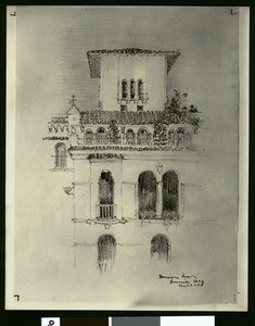 Sketch by C. P. Weeks of Frank Miller's Mission Inn in Riverside, February 26, 1923