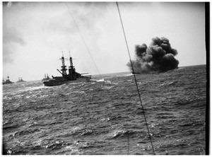 Battleships conducting exercises at sea