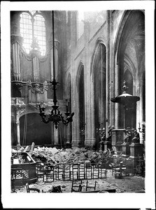 Interior of a church in Paris after being hit by a bomb, ca.1915