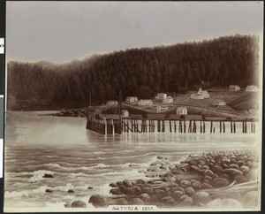 A drawing of a view of Astoria, Oregon, 1855