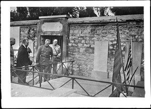 American General John Pershing standing near Lafayette's tomb during World War I, Paris, ca.1915