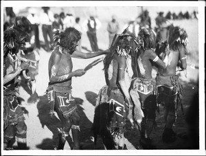 Performing Hopi Snake Dance at pueblo of Oraibi, Arizona, ca.1896