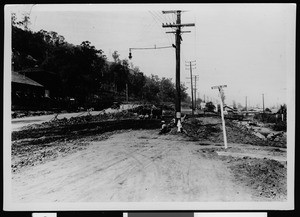 Street construction at Doris Place, using mules