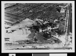 Aerial view of the Los Angeles Union Stockyards, Vernon, California, 1940