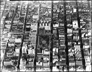 Aerial view of Los Angeles from a spot approximating Pershing Square, December 1927