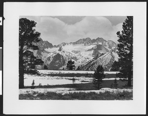 Field in front of snow-capped mountains