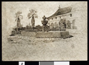 Drawing of Mission Santa Barbara by C.P. Weeks