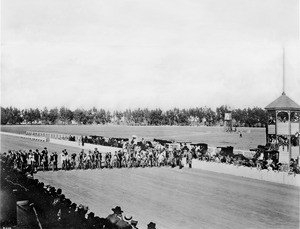 Start of 25 Mile Bicycle Race at Grandstand in Agricultural Park, October 3, 1893