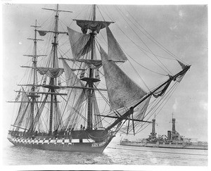 Replica of the battleship "Old Ironsides" in the Los Angeles Harbor, ca.1926