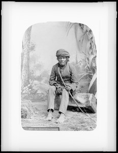 Portrait of Yuma Indian Chief Achit Achmie (a sock?), taken in a studio, ca.1898-1900