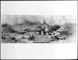 Vischer drawing of Mission Santa Cruz as it appeared in 1828, 1878