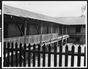 Exterior view of the Petaluma ranch home of General M. G. Vallejo as seen from the second-story porch, ca.1900