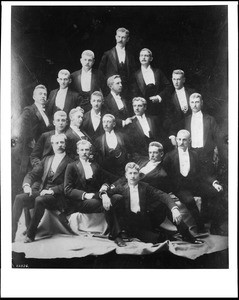 Members of the Young Men's' Chesterfield Club of Los Angeles posing in their tuxedos, 1890