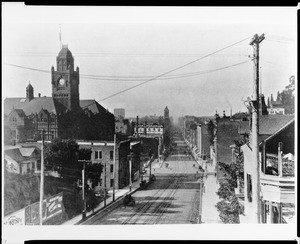 View of Broadway looking south from above Temple Street, Los Angeles, ca.1906