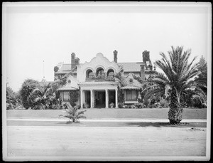 Exterior view of the home of General Harrison Gray Otis on Wilshire Boulevard, ca.1890-1898