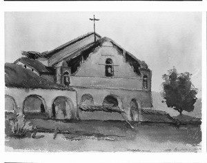 Painting depicting the Mission San Antonio de Padua on the Milpites Ranch, 1889