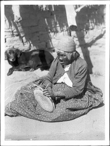 Maria Casseri, a Coahuilla Indian basket maker, at work, California, ca.1899