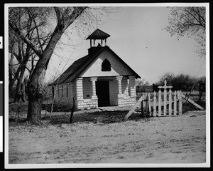 Exterior view of the Palm Springs Indian Church, ca.1910