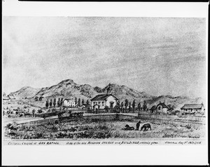 Drawing by Edward Vischer depicting a catholic chapel at the Mission San Rafael, May 3, 1868 (May 3, 1879?)