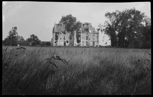 Exterior view of a bombed-out chateau in World War I France, ca.1916