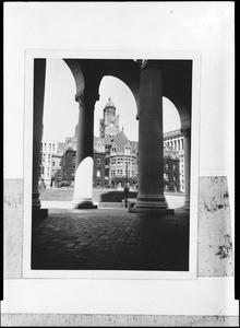 Exterior view of the Los Angeles Courthouse from the rotunda of the City Hall West Portico, ca.1932