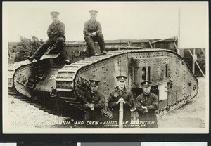 Britannia tank and crew at the World War I Allied War Exposition in Los Angeles, August 1-10, 1918