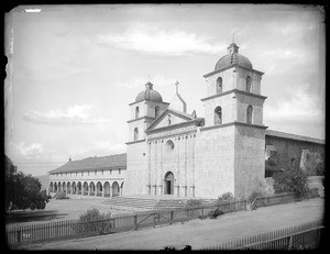 Mission Santa Barbara, showing general view of front from southeast, California, 1898