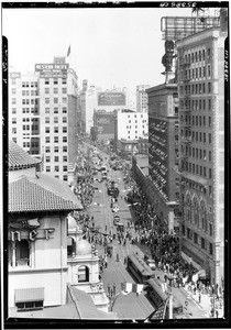 View north on Broadway from the Chamber of Commerce building, Los Angeles, 1928