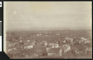 Panoramic view of Sebastopol showing Mount St. Helena in distance, Sonoma County, ca.1900