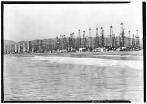 View of oil derricks on Venice Beach